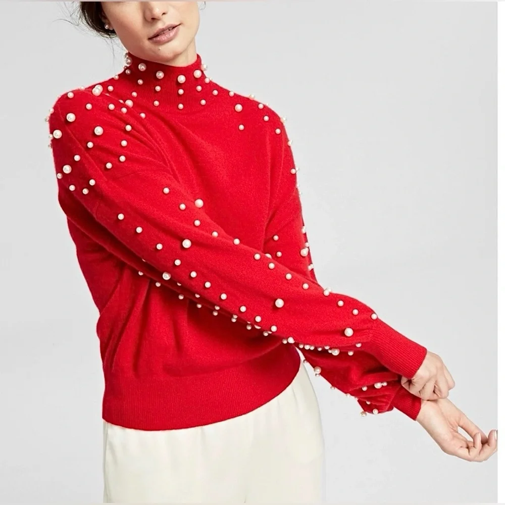 Charter Club 100% Cashmere Turtleneck Sweater with Pearl Accents - Picture 4 of 8